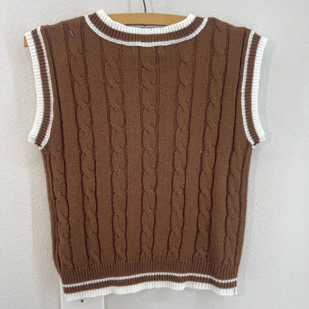 SHEIN Brown Cable Knit V Neck Sweater Vest Kids Size 8Y - Picture 9 of 13